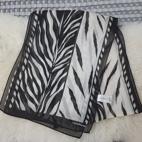 LIZ CLAIBORNE Vintage Sheer Scarf for Neck, Purse, Headband (Black/White) - Picture 3 of 9